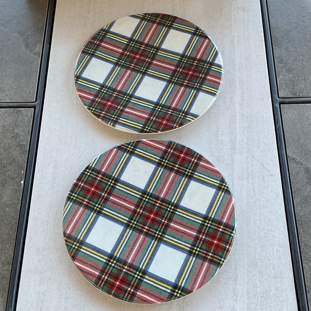 Tarten Plaid Christmas Trivets Made in Italy Vintage Resin 🎄